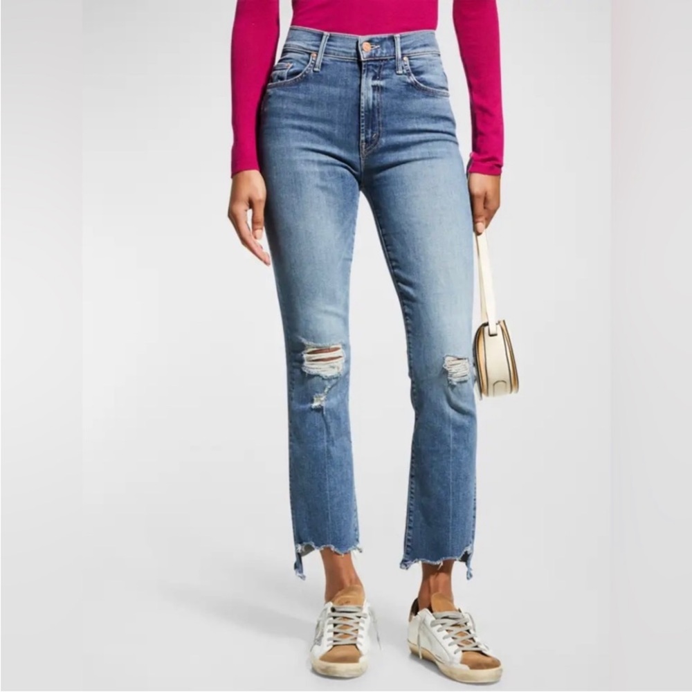 MOTHER Insider Crop Step Chew Denim Jeans High Rise Medium Wash Distressed 27 - Picture 2 of 16